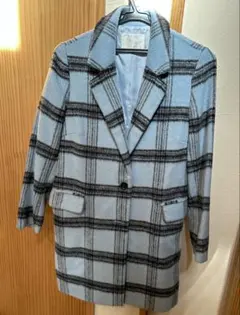 VIS チェック柄ロングコート　ブルー