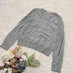 【ユニクロ】UNIQLO コットンカシミヤＶネックセーター グレー M