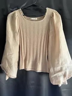 リブ編みバルーンスリーブニット M ベージュ