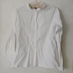 フリル襟 コットンホワイトシャツ 長袖　綿100% サイズL