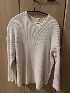 Jackman ワッフルニット 長袖カットソー S ホワイト