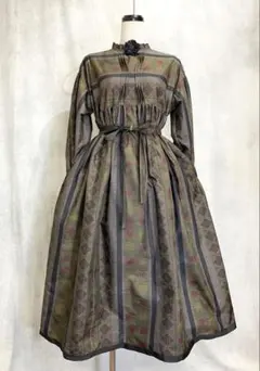 大島紬 フリル襟 ワンピース