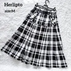 美品✨Herlipto プリーツチェックロングスカート フレア 金ボタン Mのサムネイル