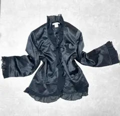 シャツブラウス ショート丈 フリル ブラック M フェミニン ナチュラル