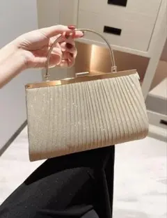 ゴールド プリーツデザイン パーティーバッグ 結婚式 お呼ばれ 同窓会