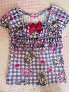EARTHMAGIC 可愛い紫色のチェックTシャツ　120cm 110cm