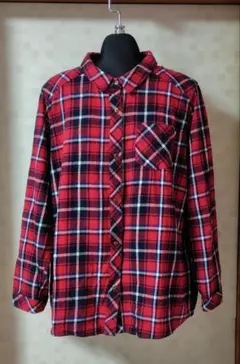 チェック柄 長袖シャツ 赤ネイビー白　大きいサイズ　4L　ゆったり