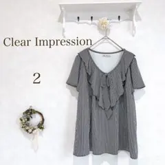 クリアインプレッション　ブラウス　半袖　シフォン　ストライプ　レーヨン　白　紺⭐︎のサムネイル