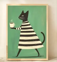 薄手　ポスター　インテリア　コーヒーを運ぶ猫　3040　キャンバスアート