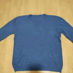 Vネック 薄手 ニット ブルー 青 長袖