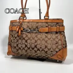 コーチ　トートバッグ　肩掛け　シグネチャー　キャンバス　ブラウン　茶色
