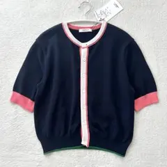 未使用 MACPHEE ドライコットン ハーフスリーブカーディガン S ネイビーのサムネイル