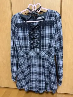 evelyn フロントリボンチェックロンパース - ブラック