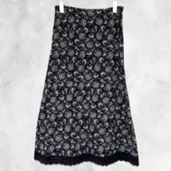 ‼️1,480円‼️ ローラアシュレイ　スカート　ペイズリー 花柄　レース　S 黒