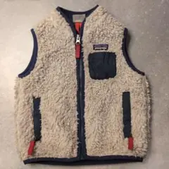 patagonia ベビーベスト フリース ベージュ/ネイビー