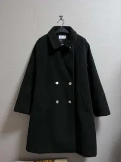 GLOBAL WORK ウール混紡 ダブルブレスト ロングコート 黒