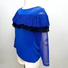 新品 フリルプルオーバー 青と黒 サイズL