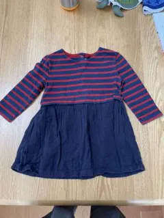 PETIT BATEAU 赤青ストライプ 長袖ワンピース 24m ２歳　女の子
