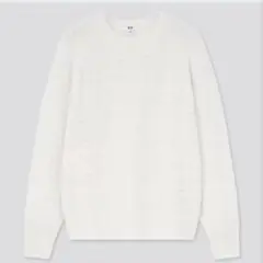 ユニクロ〔XL〕ライトスフレヤーンポインテールクルーネックセーター（長袖）白