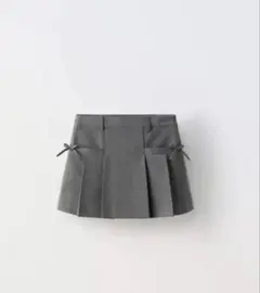 リボン付きボックスプリーツスカート グレー　134