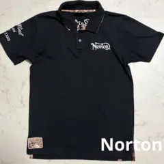 Norton ノートン ポロシャツ 刺繍ロゴ バイカー ブラック Mサイズ