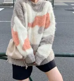 DISCOATカラーブロックデザイン長袖セーター