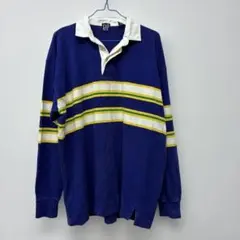 GAP ネイビー ストライプ ポロシャツ 長袖M ラ46