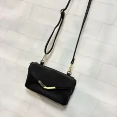 【美品】お財布機能付き！黒の合成皮革　ショルダーバッグ
