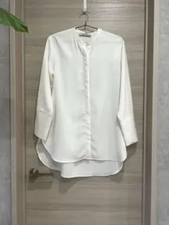 ナノユニバース ブラウス 白 ウエストリボン きれいめ