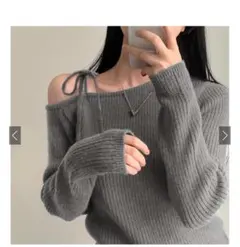 GRL ワンショルダーリボンリブニットトップス[th004]