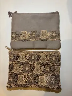 近沢レース ポーチ　2点セット クマ ブラウン 茶色