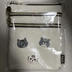 KALDI ネコの日バッグ　猫刺繍　3段マルチポーチ 猫　小物入れ