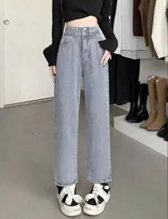 SHEIN/ストレートデニムパンツ/ライトブルー /ハイウエスト