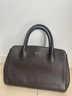 アニエスベー　ダークブラウン レザー ハンドバッグ
