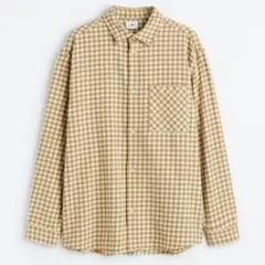 コットンツイルシャツ　ベージュチェックXL H&M
