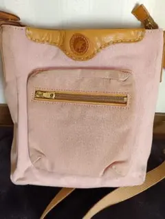 ピンク キャンバス レザー ショルダーバッグメンズレディース