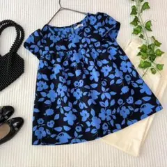 【美品✨】BE RADIANCE ビーラディエンス 花柄半袖トップス ブルー