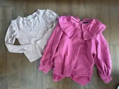 グリーンレーベル　ベージュリブ編み＆ピンクスウェットセット