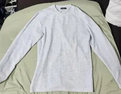 メンズ 長袖 ワッフルカットソー ライトグレー ブルーネップ入り Mサイズ
