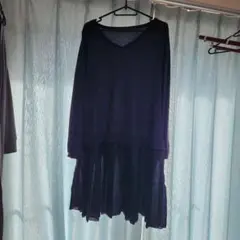 ダークパープル Vネック 五分袖チュニック