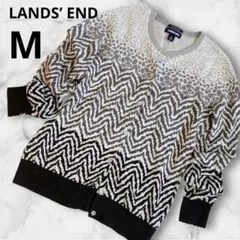 LANDS’ ENDスーピマコットン長袖カーディガン総柄ゼブラ柄綿100％Mのサムネイル
