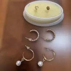 特価❣️パール付きフープピアスとビーズフープピアスセット❣️