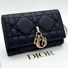 Dior ハイビスカスウォレット 三つ折財布 パテントレザー ブラック
