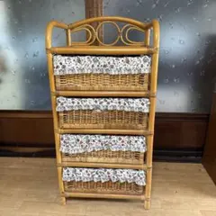 まこちゃん様専用/スペイン調 花柄タイル 4段チェスト 桐材 カントリー