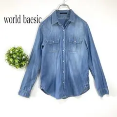 【world basic 】ダンガリー長袖シャツ　コットン　薄手　ボタンデザイン