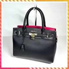 rienda ハンドバッグ ブラック 黒 ピンク バイカラー レディース