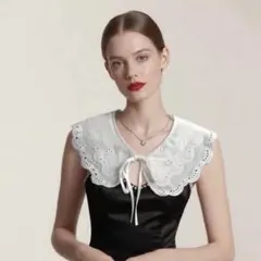 ホワイト 付け襟 パール リボン 誕生日 発表会 刺繍　レース