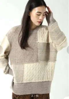 【ROSE BUD】ケーブルブロッキングニットベージュ秋冬