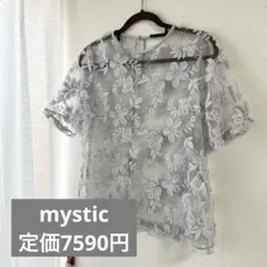 mystic❤︎美品！花柄刺繍 シースルー 半袖ブラウス ライトグレーのサムネイル