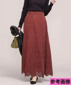 【極美品】ナノユニバース　フロッキーレースフレアスカート　S ダークオレンジ